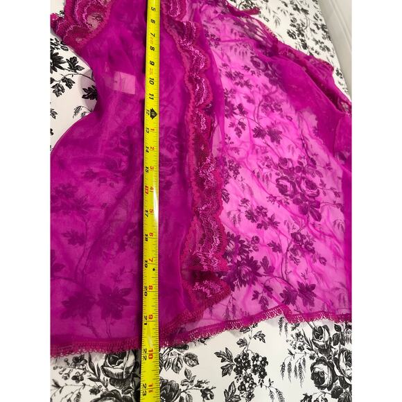 Woolite Sheer Lace Hem Short Open Cardigan Womens Size Medium Hot Pink VTG Fairy - Picture 9 of 10